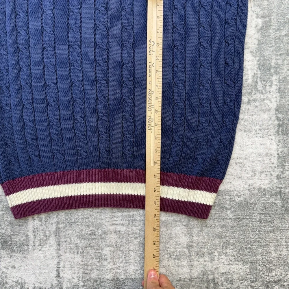 VTG Van Heusen Sweater Medium Tennis Cable Knit V-Neck Ivy Preppy Red White Blue